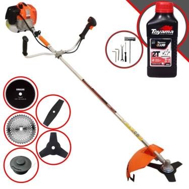 Imagem de Roçadeira Multifuncional Vulcan VR620-H À Gasolina 62cc 3HP 12.500rpm Com Carretel de Nylon + Kit 4 Lâminas de Corte + ÓLEO TOYAMA FG50 2 Tempos