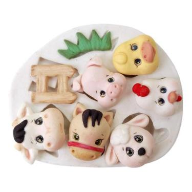 Imagem de Molde Silicone Animais Fazendinha Porco Vaca Galinho Ovelha Biscuit De