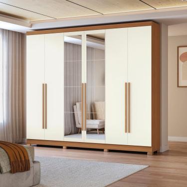 Imagem de Guarda-roupa 6 Portas e 3 Gavetas com Espelhos e Pés Dormitorio Bigger Lo Canela/Off Withe