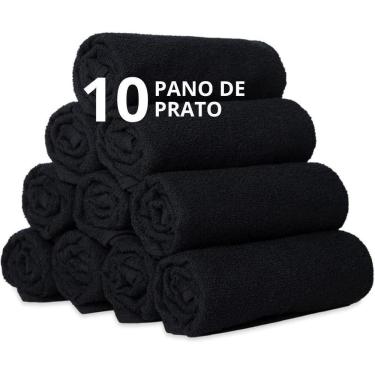 Imagem de Kit 10 Panos De Prato Liso 40X65Cm Preto Atoalhado Cozinha