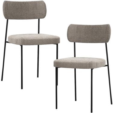 Imagem de Kit 02 Cadeiras Estofadas Para Sala De Jantar Melina L02 Bouclê Bege - Lyam Decor