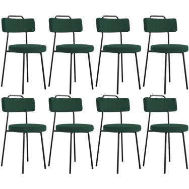 Imagem de Kit 08 Cadeiras Decorativas Estofada Para Sala De Jantar Barcelona L02 Bouclê Verde - Lyam Decor