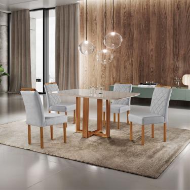 Imagem de Conjunto Mesa Com 4 Cadeitas Madeira Maciça Havana Móveis Mix Mel-prata