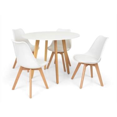 Imagem de Conjunto Mesa Leda Branca 90 cm + 4 cadeiras Leda Brancas