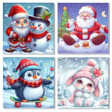 Imagem de DOMROM Kit de pintura por números emoldurados de Natal para adultos, kit de pintura por números para iniciantes com cavalete de madeira, kits de pintura a óleo DIY para decoração de parede de casa