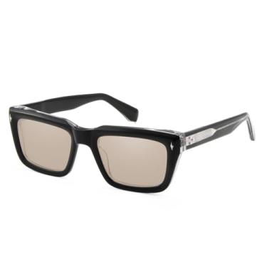 Imagem de HCHES Óculos de sol masculinos de acetato preto, tons amarelos (cristal marrom)