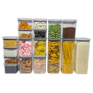 Imagem de Kit Potes Herméticos Porta Mantimentos Acrílico Empilháveis Quadrado Resistente Cozinha Dispensa(Kit 17 Potes)