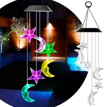 Imagem de Pisca Solar Giratório Luas Estrelas De Natal Leds Colorido - Gici Deco