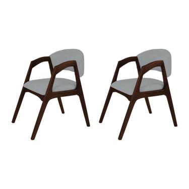Imagem de Conjunto Com 2 Cadeiras De Jantar Gabriela Em Madeira E Mdf Castanho Linho Cinza