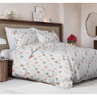 Imagem de Conjunto de capa de edredom de Natal tamanho casal – capa de edredom extra macia com 2 fronhas – Roupa de cama natalina com fechos de zíper e laços – Conjunto de cama respirável e confortável – 203 x