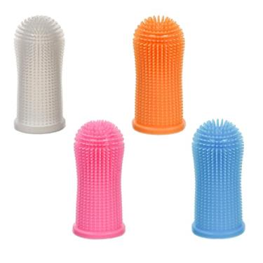 Imagem de Escova de dentes dentária para animais de estimação, escovas de silicone para limpeza de dentes de cachorro, pacote com 4 cores, 5 cm de comprimento