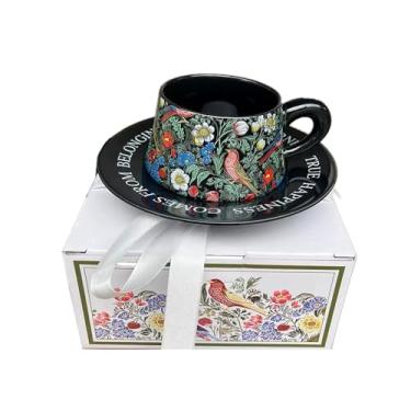 Imagem de Uilita Luxury Coffee Mugs Cup Infuser and Plate, Caneca de chá Decoração para casa, Adequado para escritório/casa, Presente fofo para esposa, Presentes para o dia das mães(Black)