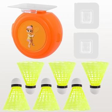 Imagem de 6 peças, treinador de badminton de autoestudo, robô de prática para um jogador, peteca, rebote, profissional, ferramenta de treinamento de badminton, C