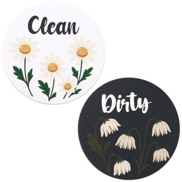 Imagem de 2 Placa Magnética de Limpeza e Sujidade para Máquina Lavar Louça, Flor Dupla Face Reversível Indicador Magnético Limpeza e Sujidade para Cozinha Frigorífico Lavandaria Máquina Lavar