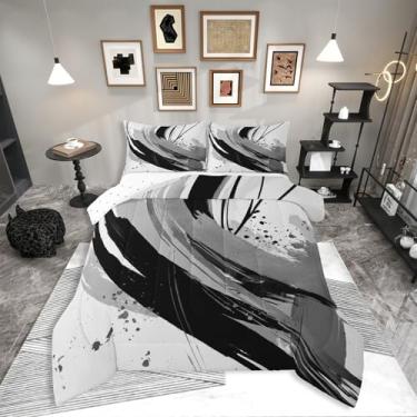 Imagem de Erosebridal Conjunto de edredom King preto e cinza, geométrico, decorativo, abstrato, moderno, listrado, para meninos, adultos, meninas, minimalistas, graffiti, linhas estéticas, 3 peças