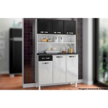 Imagem de Kit De Cozinha Compacta Rubi Smart C/ 6 Portas E 1 Gaveta 105cm Branco/preto - Telasul
