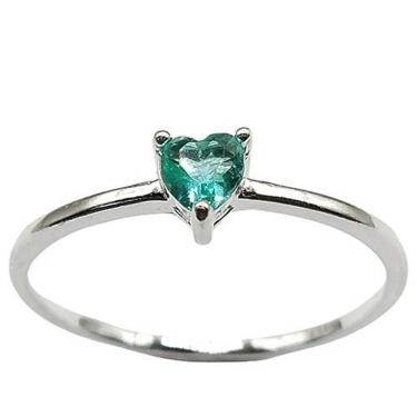Imagem de Anel Solitário Coração Verde Agua Prata 925