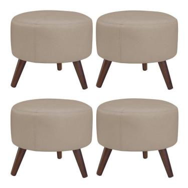 Imagem de Kit 4 Puffs Decorativos Redondo Couro Bege