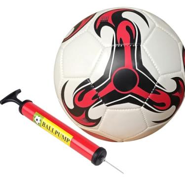 Imagem de Bola de Futebol Profissional com Bomba de Ar, Tamanho Oficial, Couro Sintético Branco com Detalhes Vermelho e Preto, Kit Completo para Esportes e Recreação