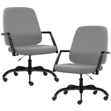 Imagem de Kit 02 Cadeiras Executiva Diretor Base Giratória Hub F02 Sintético Cinza - Lyam Decor