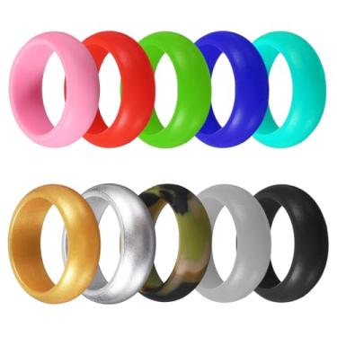 Imagem de YELARXI Anéis esportivos de silicone, alianças de casamento de borracha, anéis de noivado masculinos e femininos - adequado para (esportes ao ar livre/academia/noivado/casamento/lembrança), 10 peças