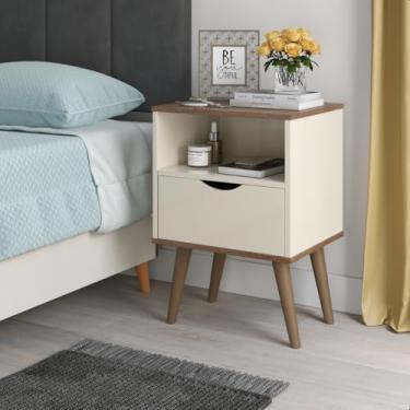 Imagem de Mesa de Cabeceira Grécia Com Pés de Plástico - JM3 Moveis (Off White/Freijó)