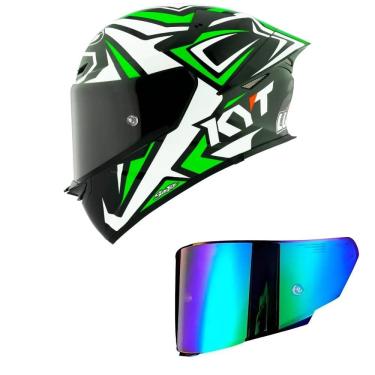 Imagem de Capacete KYT TT Revo Alex Lowes 2024 Preto Branco e Verde Mais Viseira Camaleão