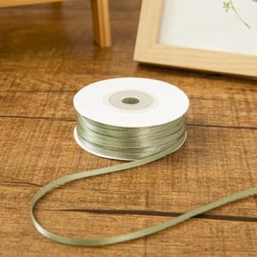Imagem de 1 rolo de fita de cetim verde 91 metros x 3 mm fita de presente decoração de eucalipto adequado para casamento, aniversário, batizado, embrulho de presente de Natal e decoração de artesanato