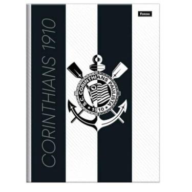 Imagem de Foroni Caderno Brochura Corinthians, Capa Dura, 80 Folhas, Design Oficial do Time, Preto e Branco com Brasão, para Escola e Anotações