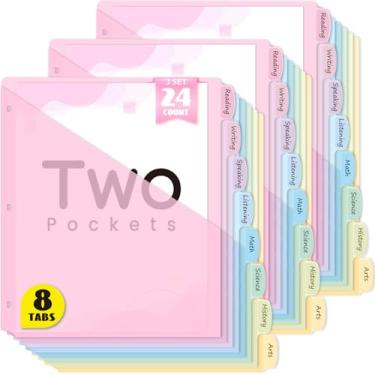 Imagem de Sooez Divisórias de fichário de 8 abas com dois bolsos, 8 divisórias para 3 organizadores de fichário, protetores de folhas de plástico de 3 furos para tamanho carta dos EUA, escola, faculdade