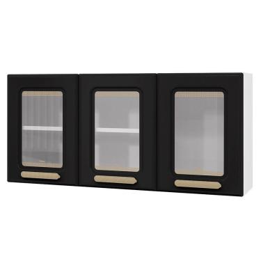 Imagem de Armário Aéreo De Cozinha ágata 3 Portas Com Vidro 817007 Telasul Preto