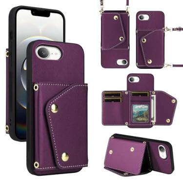 Imagem de Dibosom Capa de celular compatível com iPhone SE4 2024 com 5 compartimentos para cartões, fina e fina, bolsa flip e alça de ombro, suporte para cartão de crédito, acessórios para celular para iPhone