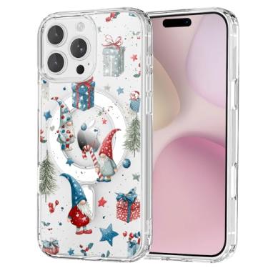 Imagem de OFQKOAKS Capa para iPhone 16 Pro, compatível com MagSafe, capa magnética de estrelas anãs festivas de Natal, capa protetora fina e transparente para mulheres e meninas
