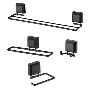 Imagem de Kit Banheiro Preto Fosco Ventosa 04 Peças Future Banho Rosto Prakza