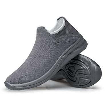 Imagem de vibdiv Tênis de caminhada feminino, casual, leve, confortável, respirável, sem fecho, Zapatillas de Mujer, Cinza escuro, 36