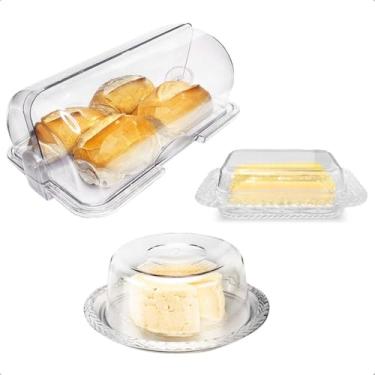 Imagem de Kit Cozinha Café Da Manhã Cristal Acrílico Boleira Manteigueira Queijeira Porta Pão Organizadores De Mesa Chá Da Tarde(P/pão + Queijeira + manteg.)