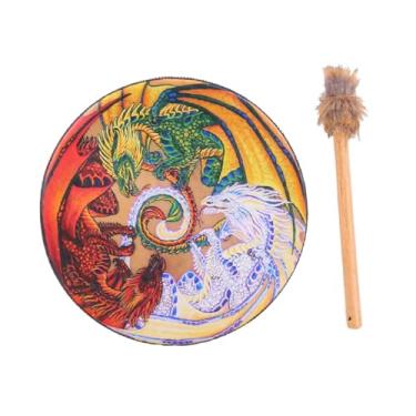 Imagem de oshhni Tambor Xamânico com Baquetas - Adereço para Cerimônias - Decoração Útil - Adultos - Leve - Suprimentos para Apresentações - Tambor Xamânico, 3 Dragões