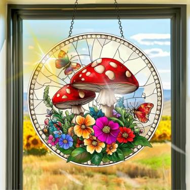 Imagem de Acrílico colorido, apanhador de sol, decoração de janela suspensa de cogumelo, arte de parede de arco-íris, para quarto, varanda, interior e exterior, jardim, enfeites de Natal, decoração 19 x 19 cm