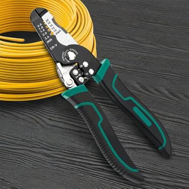 Imagem de Descascador de fios, ferramenta de crimpagem/cortador de fios profissional de 18 cm, cortador de cabo/crimpador, corta AWG 10-22, fiação e ferramenta manual multifuncional, preto com verde