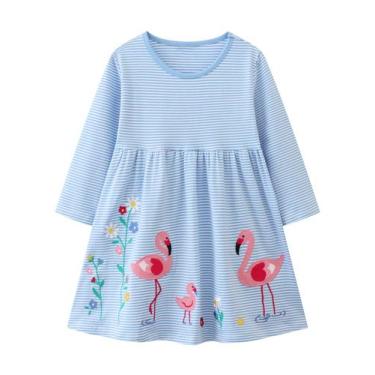 Imagem de Vestido Hongshilian Girls de algodão de manga comprida Flamingo 5T