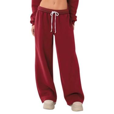 Imagem de Calça de moletom feminina HesaYep forrada de lã, perna larga, vermelha