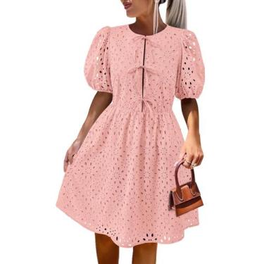 Imagem de Vestido KIRUNDO Summer 2025, manga curta, ilhó, algodão rosa