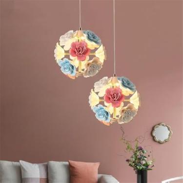Imagem de Luminária pendente contemporânea em formato de rosa para cabeceira, com LED, estilo campestre americano, em cerâmica, ideal para restaurantes, quartos, bares, balcões, vestiários e corredore