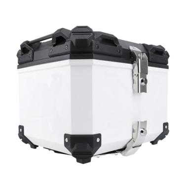 Imagem de Cryfokt Motocicleta Traseira, Caixa de Porta -malas 45L Universal Fit Light for Scooters Com Rack de Bagagem Traseira (Branco)