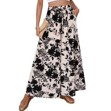 Imagem de Calças Palazzo SimpleFun com estampa floral para mulheres tamanho crem