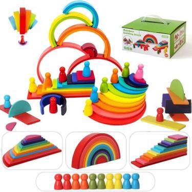 Imagem de Conjunto Rainbow Stack de madeira genérico de 45 peças para crianças d
