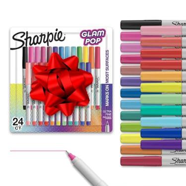 Imagem de Sharpie Marcadores permanentes Glam Pop, conjunto de marcadores de ponta ultrafina, para colorir, desenhar, escrever, canetas, tinta resiliente, cores sortidas, 24 unidades