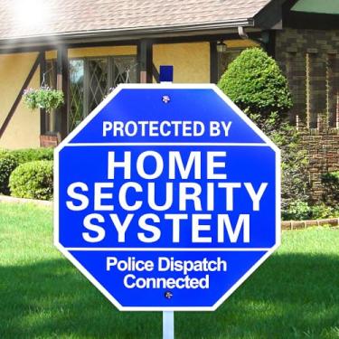 Imagem de Sinais de segurança doméstica para quintal, placas protegidas por sistema de segurança doméstica para quintal - Placa de aviso conectada de despacho policial de 25 cm x 71 cm com estaca de solo - 100%