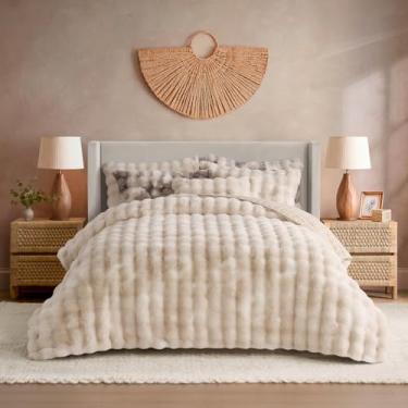 Imagem de YnM Cobertor pesado ultramacio, cobertor de cama pesado fofo com bolhas, edredom grande de pele sintética de pelúcia, peça de decoração de casa macia e quente (Cáqui tie-dye, 228 x 223 cm, 9 kg, casal