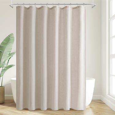 Imagem de Jowels Cortina de chuveiro de linho de aveia, conjunto de cortina de chuveiro Boho Farmhouse para banheiro, 200 g/m² Cortinas de chuveiro texturizadas de tecido resistente à água com 12 ganchos de